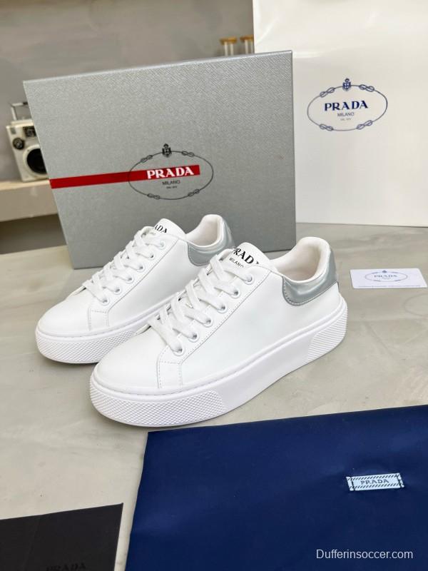 2024 Unisex Prada White Silver Leather Sneakers MJ00310