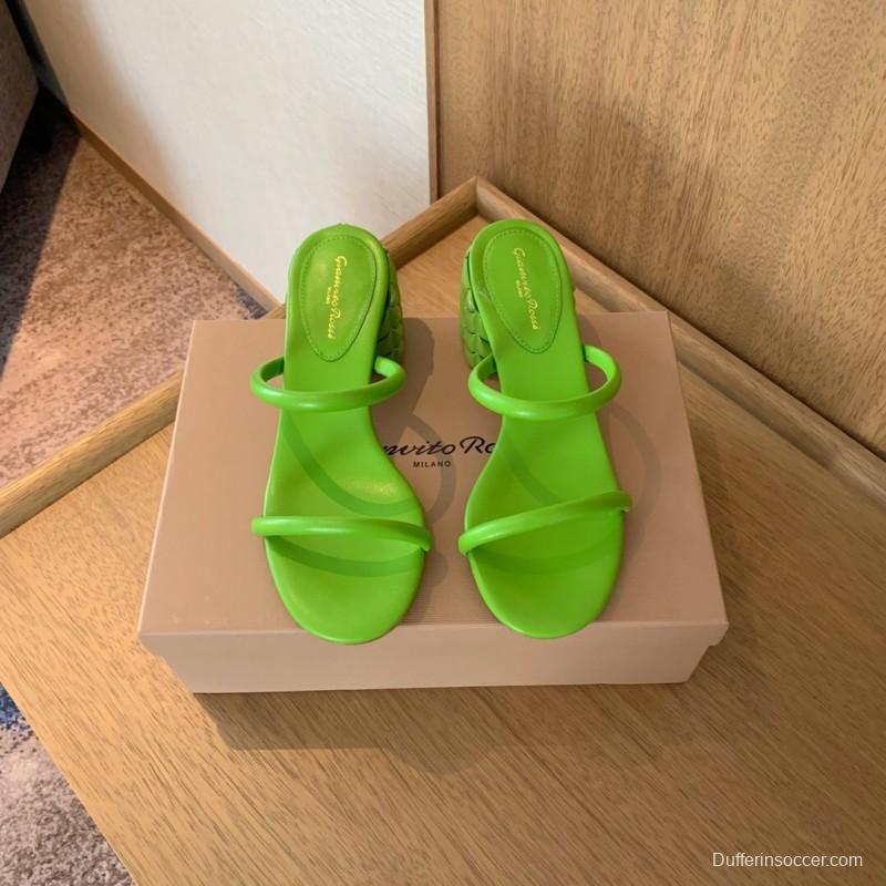 2025 Women Gianvito Rossi Green Leather Slippers