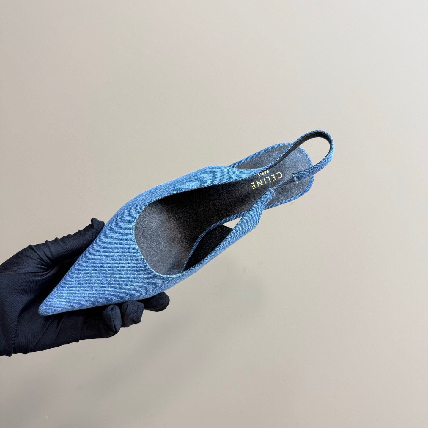 2025 Women CELINE Blue Denim Slingback Heels