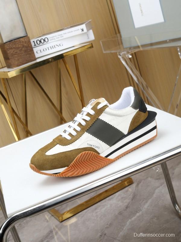 2025 Unisex TOM FORD White Black Brown Leather Suede Sneakers LY00360(LY00370)