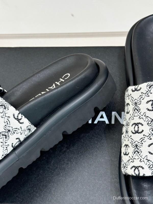 2025 Slippers Chanel Black White Nylon Slippers