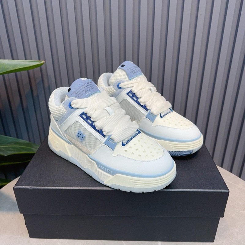 2024 Unisex Amiri White Blue Leather Mesh Sneakers MJ00360