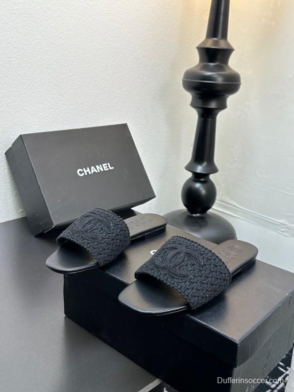 2025 Slippers CHANEL Black Fabric Slippers