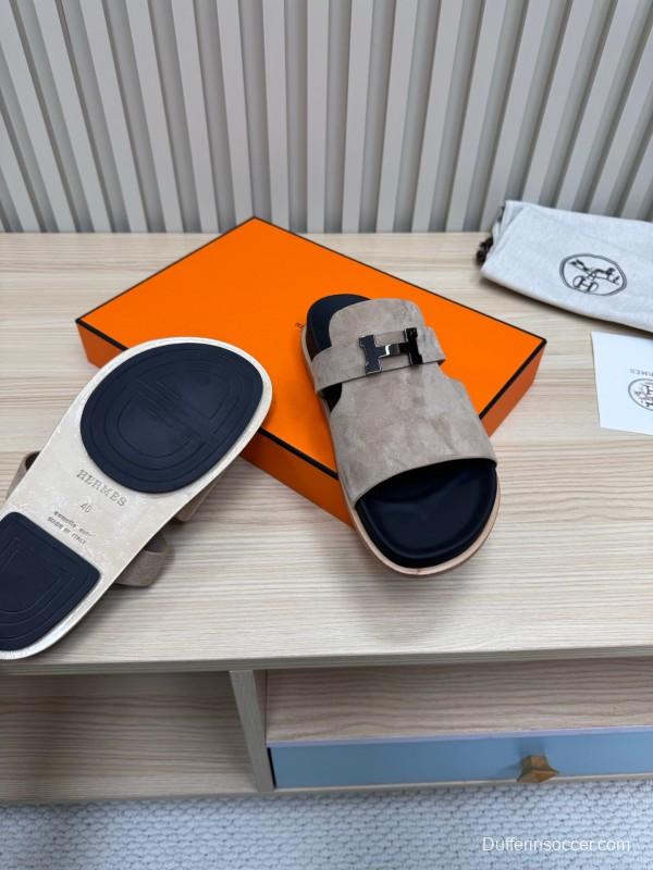 2025 Slippers Hermès Sand Beige Suede Double Strap