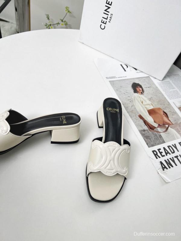 2025 Women Celine White Leather Sandals