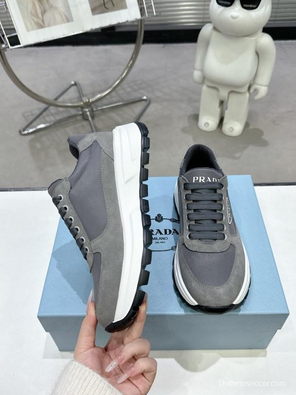 2025 Unisex Prada Grey Suede Leather Sneakers KFY00310