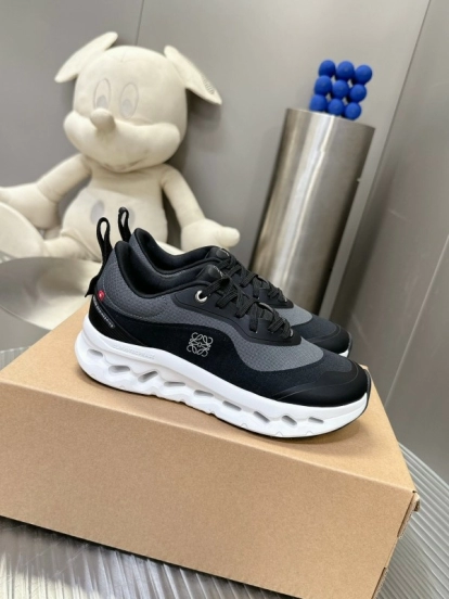 2025 Unisex Loewe Black Grey Leather Mesh Sneakers