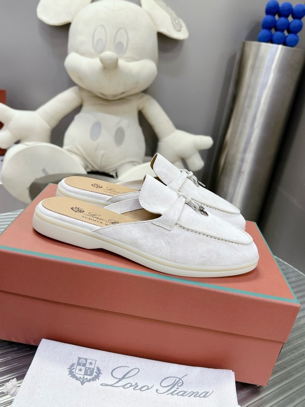 2024 Slippers Loro pianall White Suede Loafers MJ00270