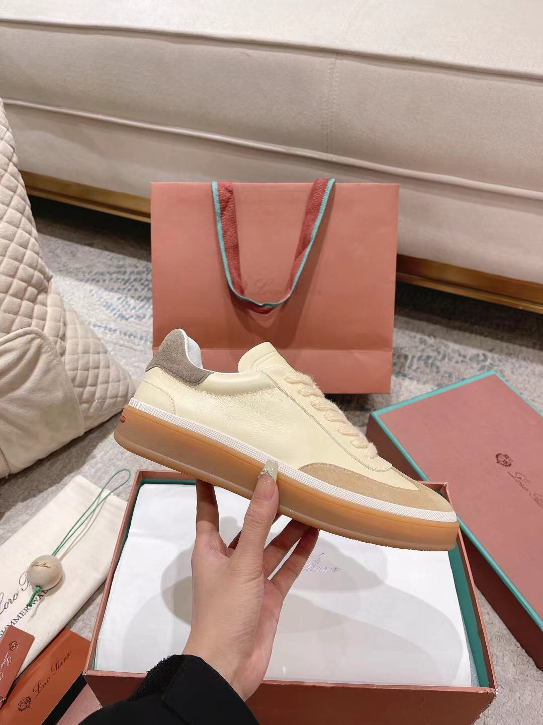2025 Unisex Le Parmentier Cream Beige Suede Leather Sneakers LY00320(F)/LY00330(M)