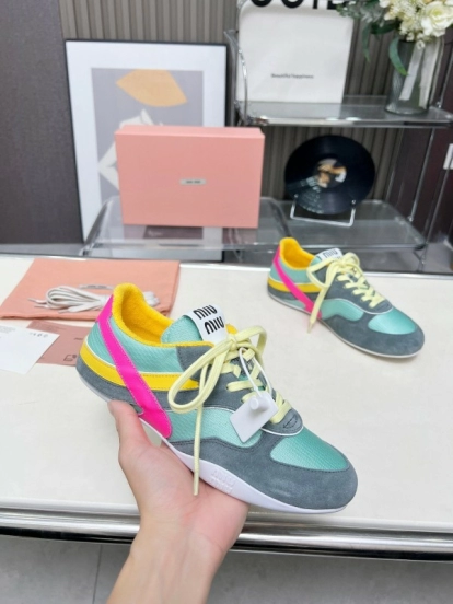 2025 Women Miu Miu Blue Grey Pink Yellow Suede Mesh Sneakers G027
