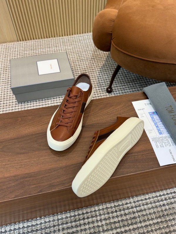 2025 Men TOM FORD Brown Black Leather Sneakers LY00360