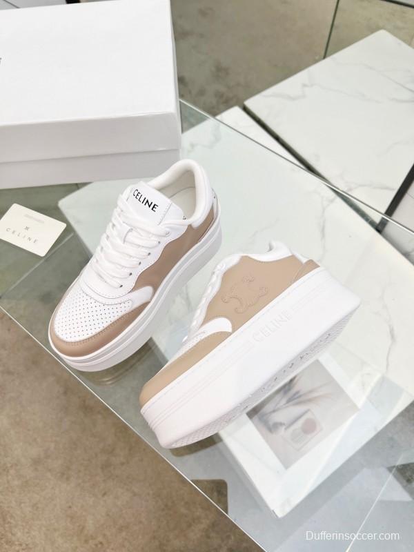 2025 Women CELINE White Beige Leather Sneakers