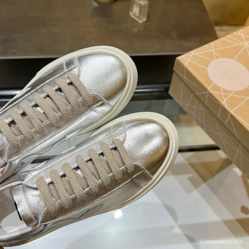2025 Unisex VEJA Silver Leather Canvas Vulcanized Sneakers MJ00240