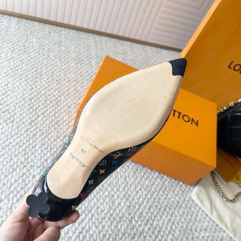 2025 Women Louis Vuitton Multicolor Canvas Leather Pumps