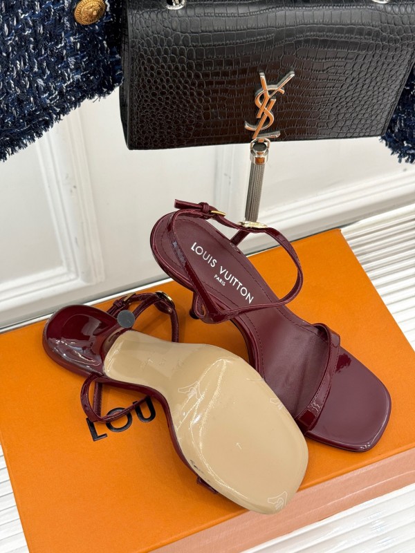 2025 Women Louis Vuitton Burgundy Leather Sandals