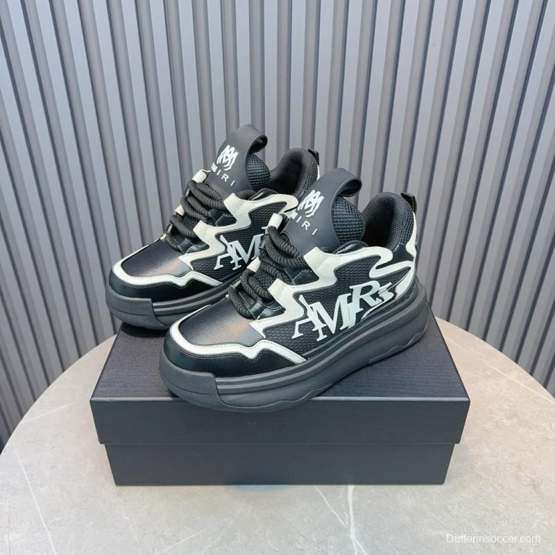 2024 Unisex Amiri Black White Mesh Leather Sneakers MJ00410