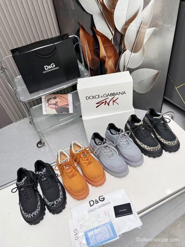 2024 Unisex Dolce & Gabbana Orange Leather Chunky Sole Derby Sneaker