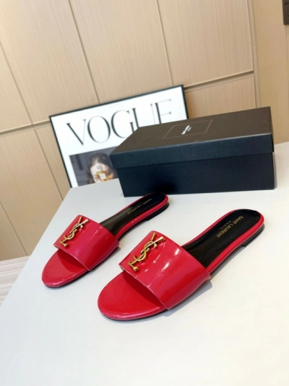 2025 Women Yves Saint Laurent Red Patent Leather Slippers LY00180