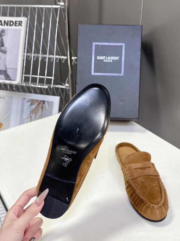 2025 Women Yves Saint Laurent Brown Suede Loafers KFY00330