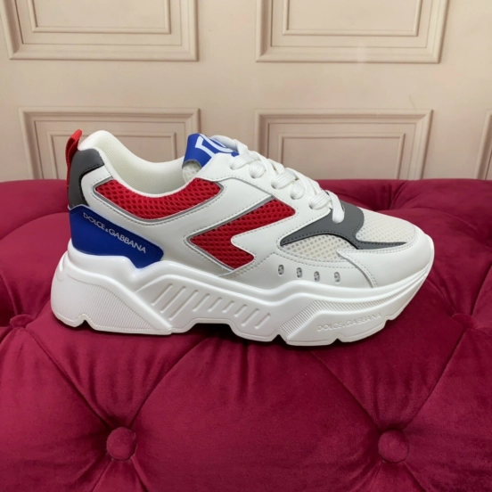 2025 Unisex Dolce & Gabbana White Red Blue Leather Mesh Sneakers LY00330(F)/LY00340(M)