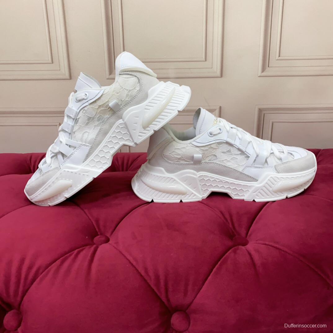 2025 Women Dolce & Gabbana White Mesh Leather Sneakers LY00340