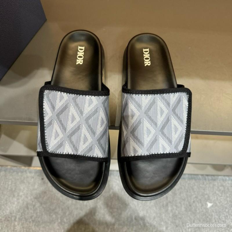 2024 Dior Grey White Fabric Slippers MJ00180