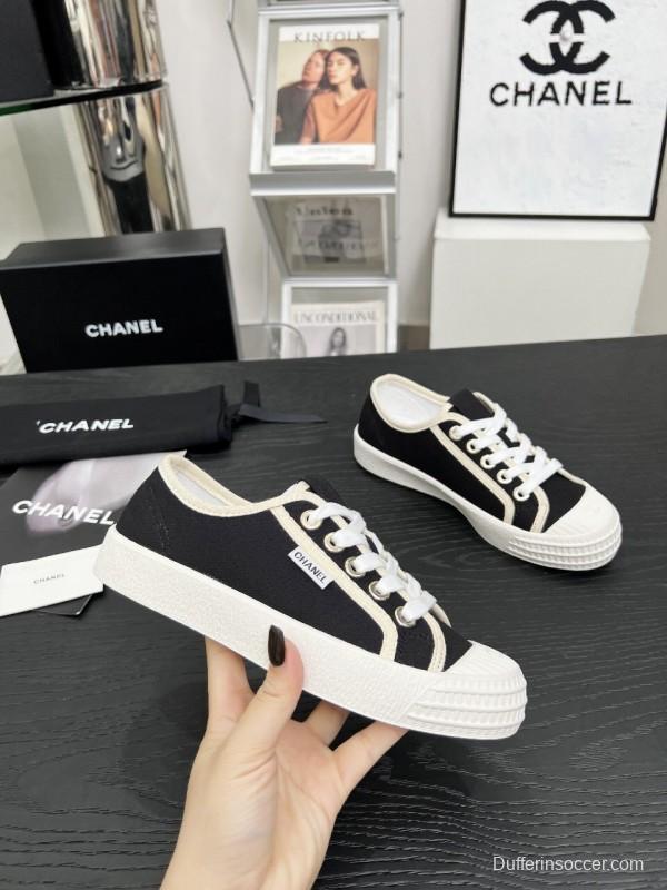 2025 Women Chanel Black Canvas Sneakers LY00230