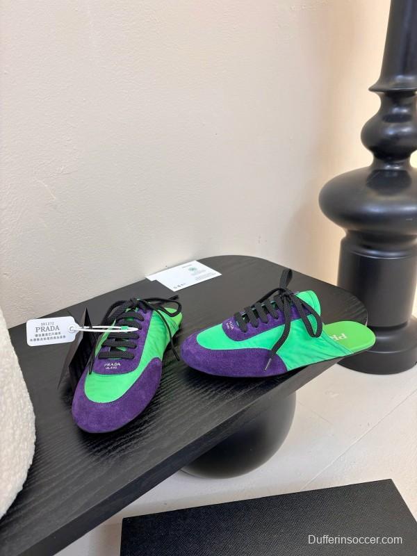 2025 Women Prada Green Purple Suede Sneakers