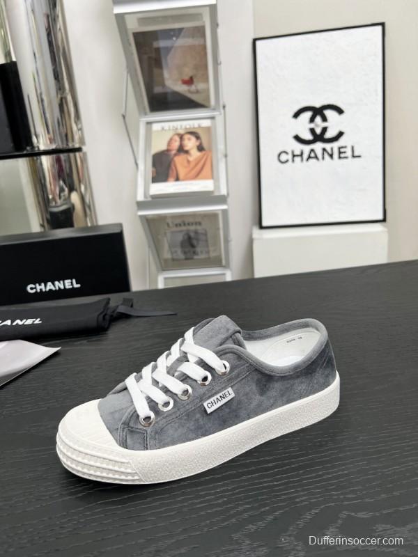 2025 Women Chanel Grey Canvas Casual Sneakers LY00230