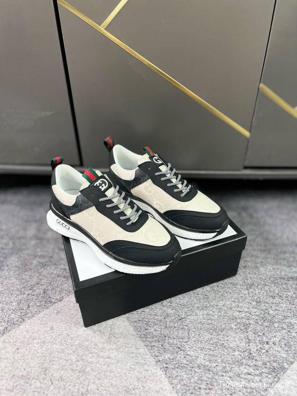 2024 Men Gucci Black White Leather Mesh Sneakers MJ00260
