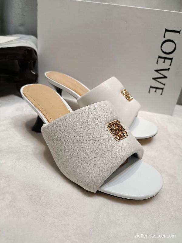 2025 Women Loewe White Leather Slide Heels LY00270