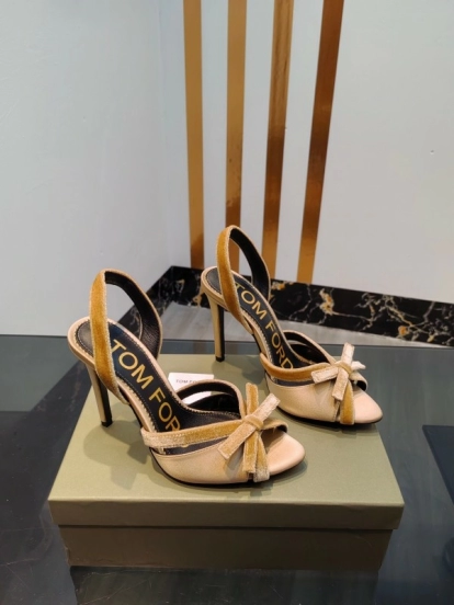 2025 Women TOM FORD Beige Velvet Silk High Heel Slingback Bow KFY00300