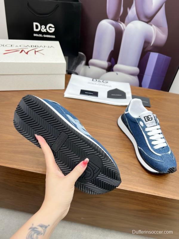 2025 Unisex Dolce & Gabbana Blue Denim Leather Sneakers LY00300