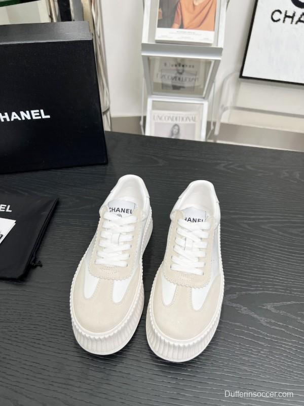 2025 Women Chanel White Leather Suede Sneakers LY00270