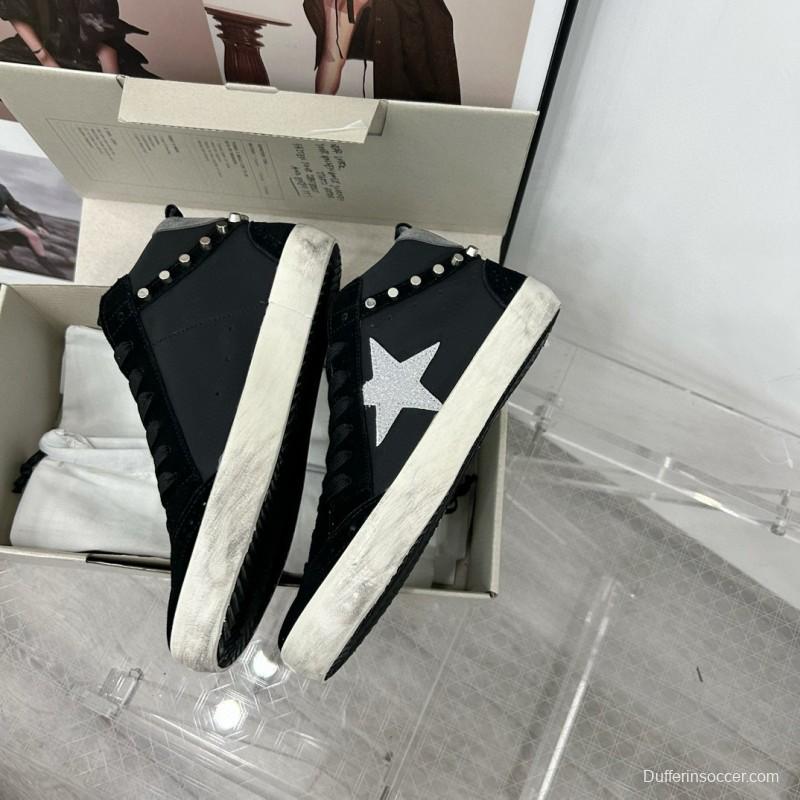 2024 Unisex GGDB Black Silver Suede Leather High Top Sneakers MJ00300