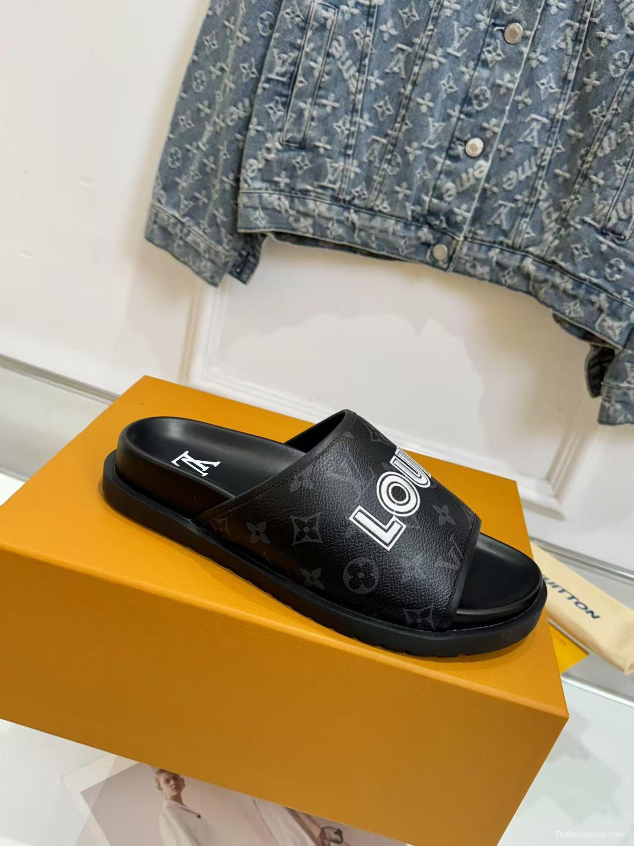 2025 Slippers Louis Vuitton Black Leather Slippers LY