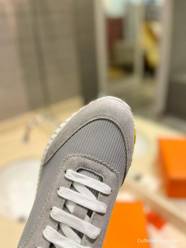 2024 Unisex Hermès Gray Beige Silk Suede Sneakers MJ00320