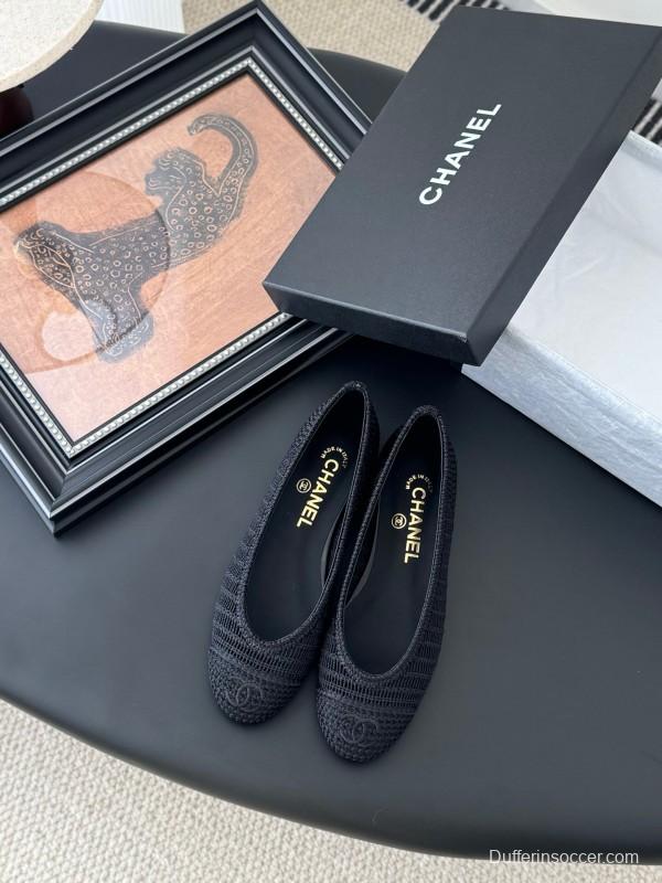 2025 Women Chanel Black Mesh Ballet Flats LY00280