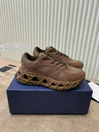 2024 Unisex Dior Brown Mesh Leather Sneakers MJ00400