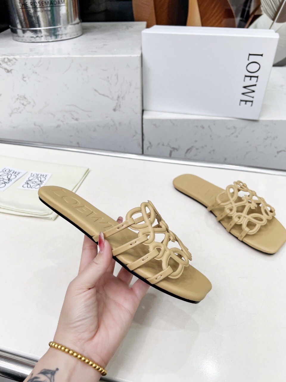 2025 Loewe Beige Leather Slippers