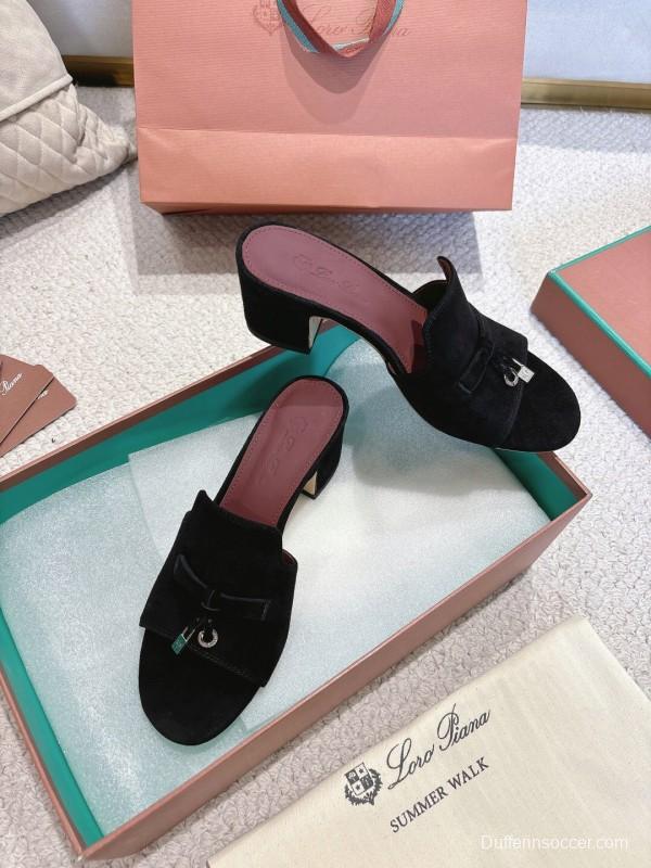 2025 Women LP Black Suede Sandals LY00290