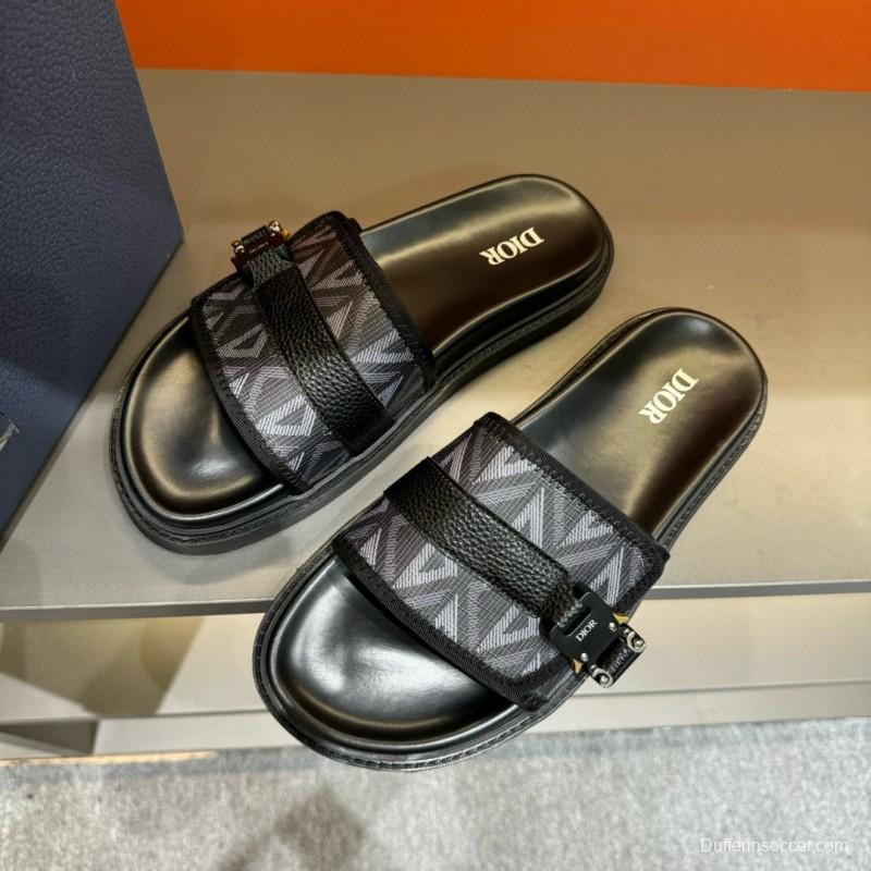 2024 Slippers Dior Black Fabric Leather Slippers