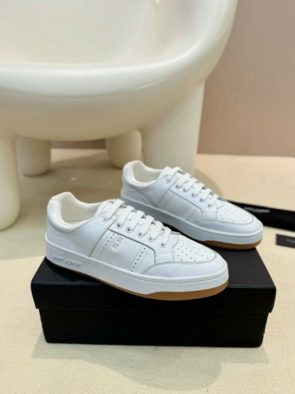 2024 Unisex Yves Saint Laurent White Silk Leather Sneakers SL61 MJ00350