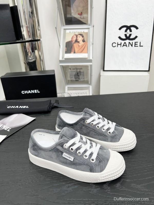2025 Women Chanel Grey Canvas Casual Sneakers LY00230