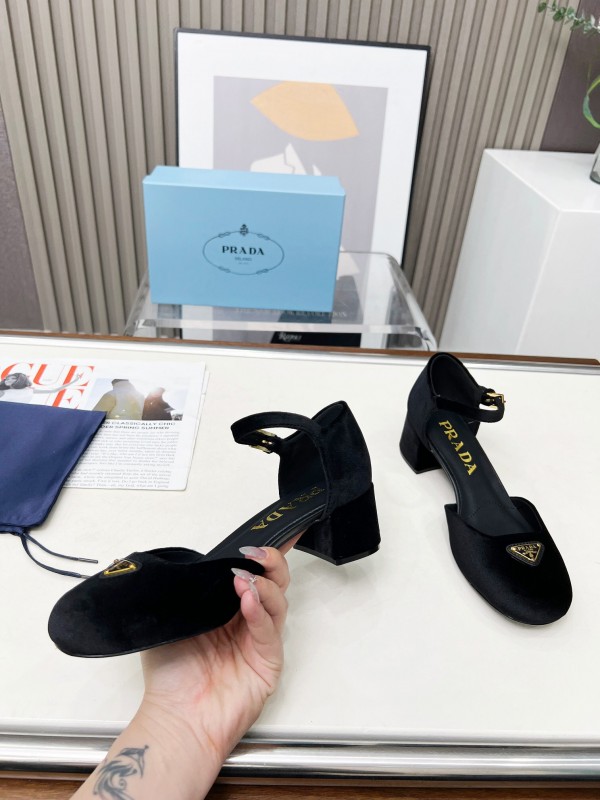 2025 Women Prada Black Suede Mary Jane Buckle LY00270
