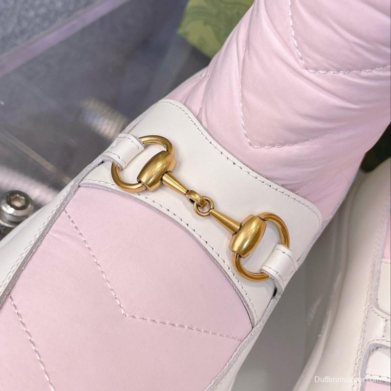 2024 Women Gucci Pink White Leather Shearling Snow Boots