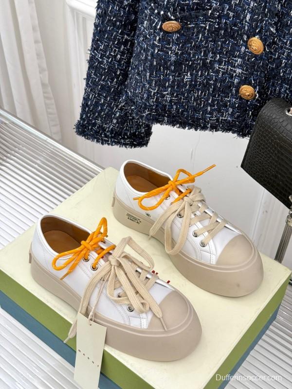 2025 Women Marni White Leather Chunky Sole Casual Sneakers LY00360(F)