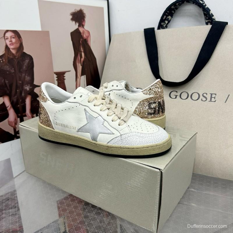 2024 Unisex GGDB White Silver Glitter Leather Sneakers MJ00260