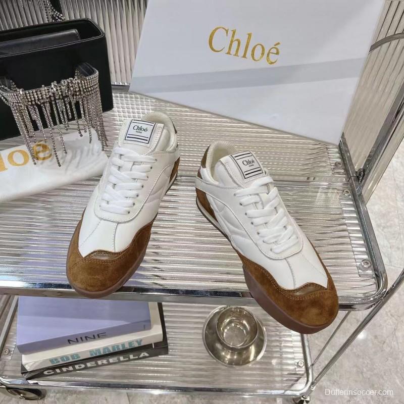 2025 Women Chloé White Brown Leather Suede Sneakers LY00300