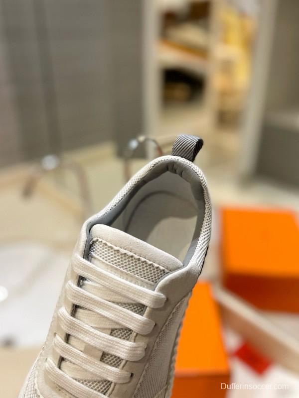 2024 Unisex Hermès White Imported Calf Suede Rain Cloth Casual Sneakers MJ00320